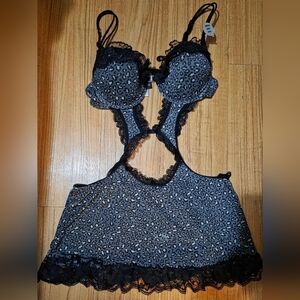 Gray/Black Leopard Print Teddy Lace Trim Ruffle Skirt Size L NWT